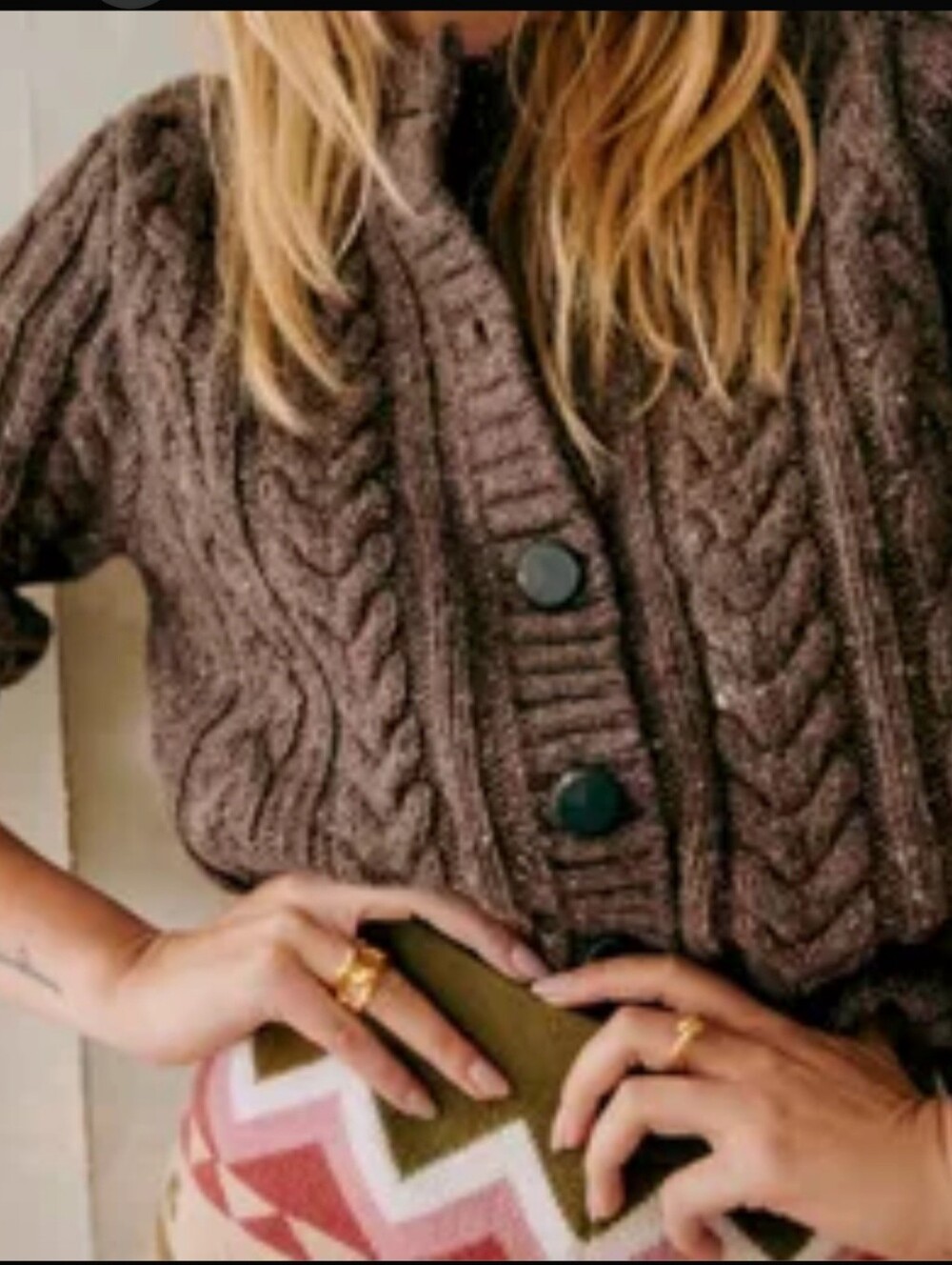 NWT! Sezane Andina Thick Wool Blend Cable Knit Cardigan Heather Brown Size XXS - Picture 3 of 9